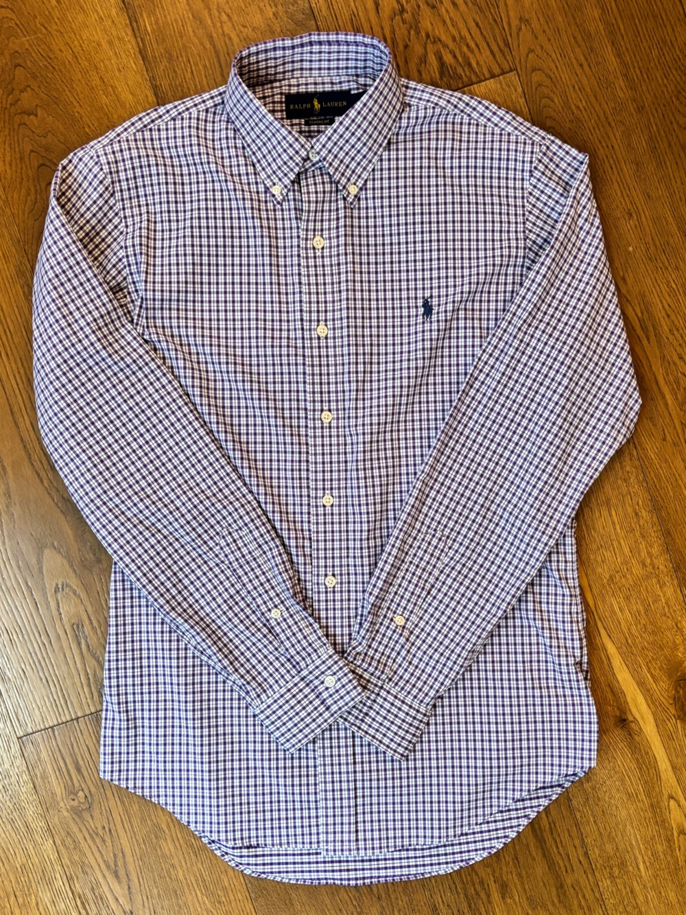 Ralph Lauren Purple and White Check Button-Down Shirt
